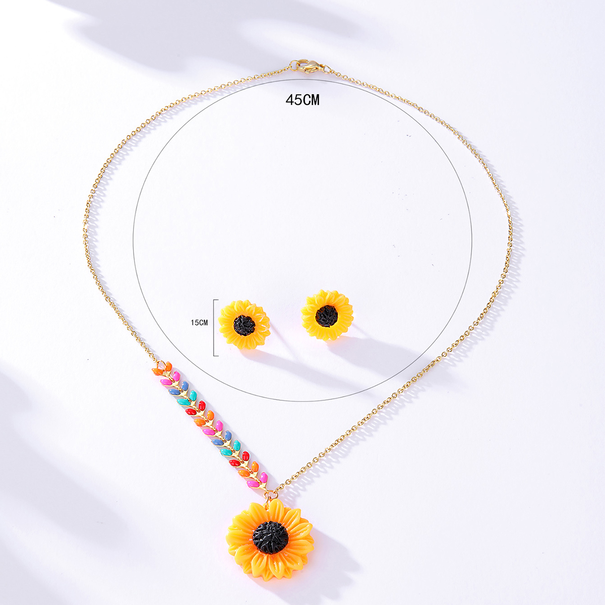 201 Stainless Steel 18K Gold Plated Fashion Plating Sunflower Earrings Necklace display picture 2