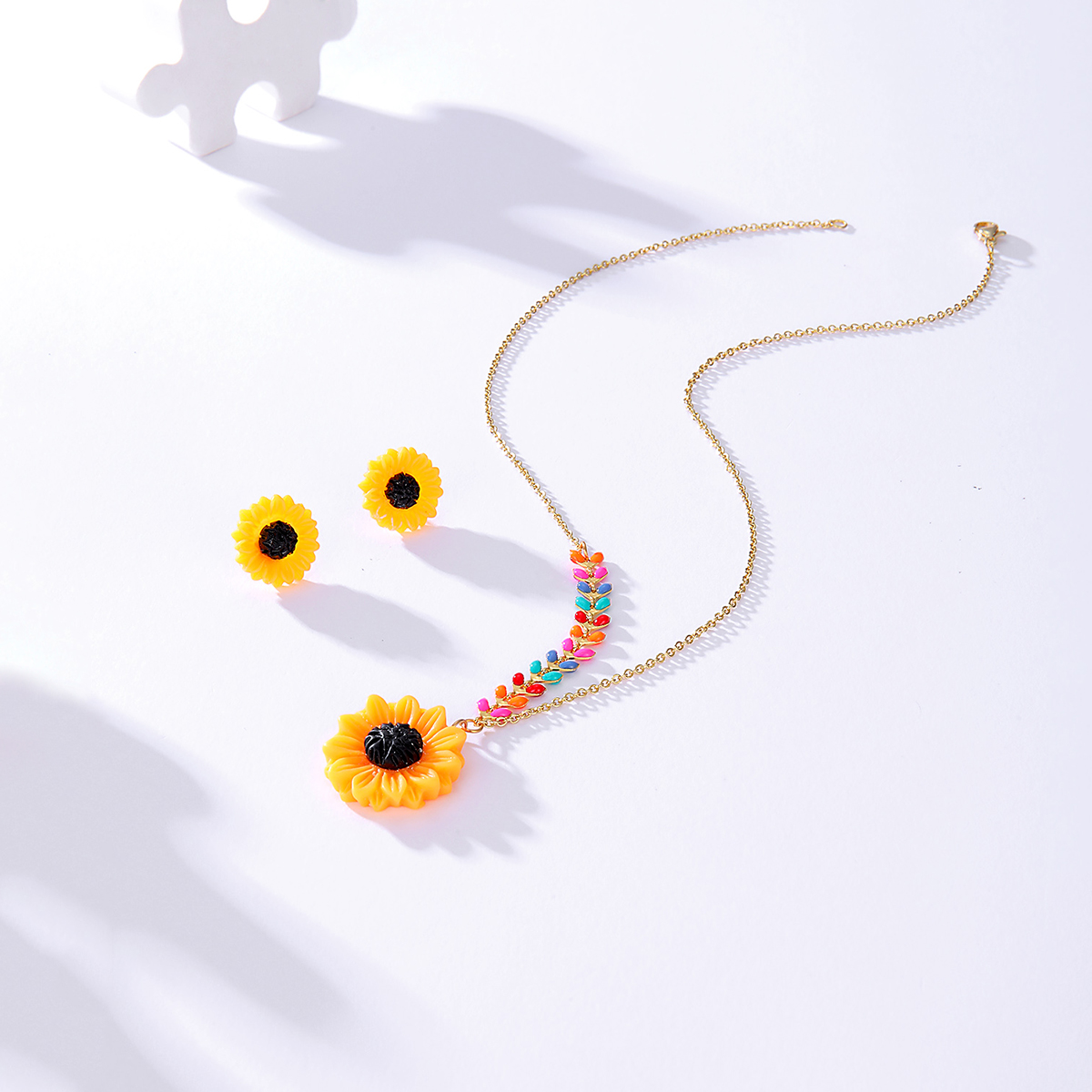201 Edelstahl 18 Karat Vergoldet Mode Überzug Sonnenblume Ohrringe Halskette display picture 4