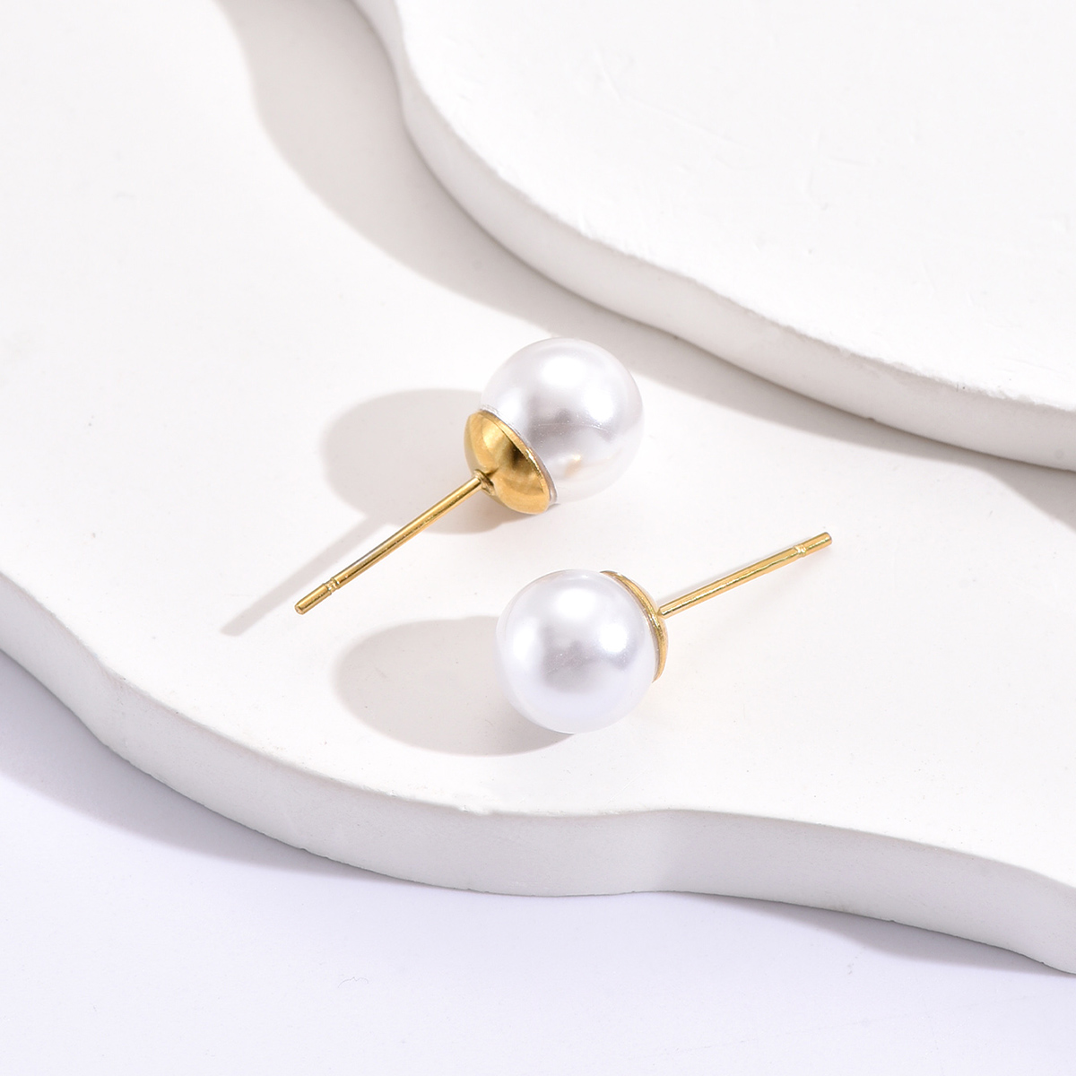 As Picture Fashion Ball 304 Stainless Steel Artificial Pearls 14K Gold Plated Ear Studs display picture 3