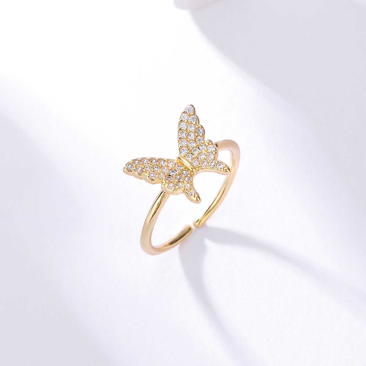 Simple Fashion Copper Plating 18k Gold Zircon Opening Butterfly Ring display picture 1