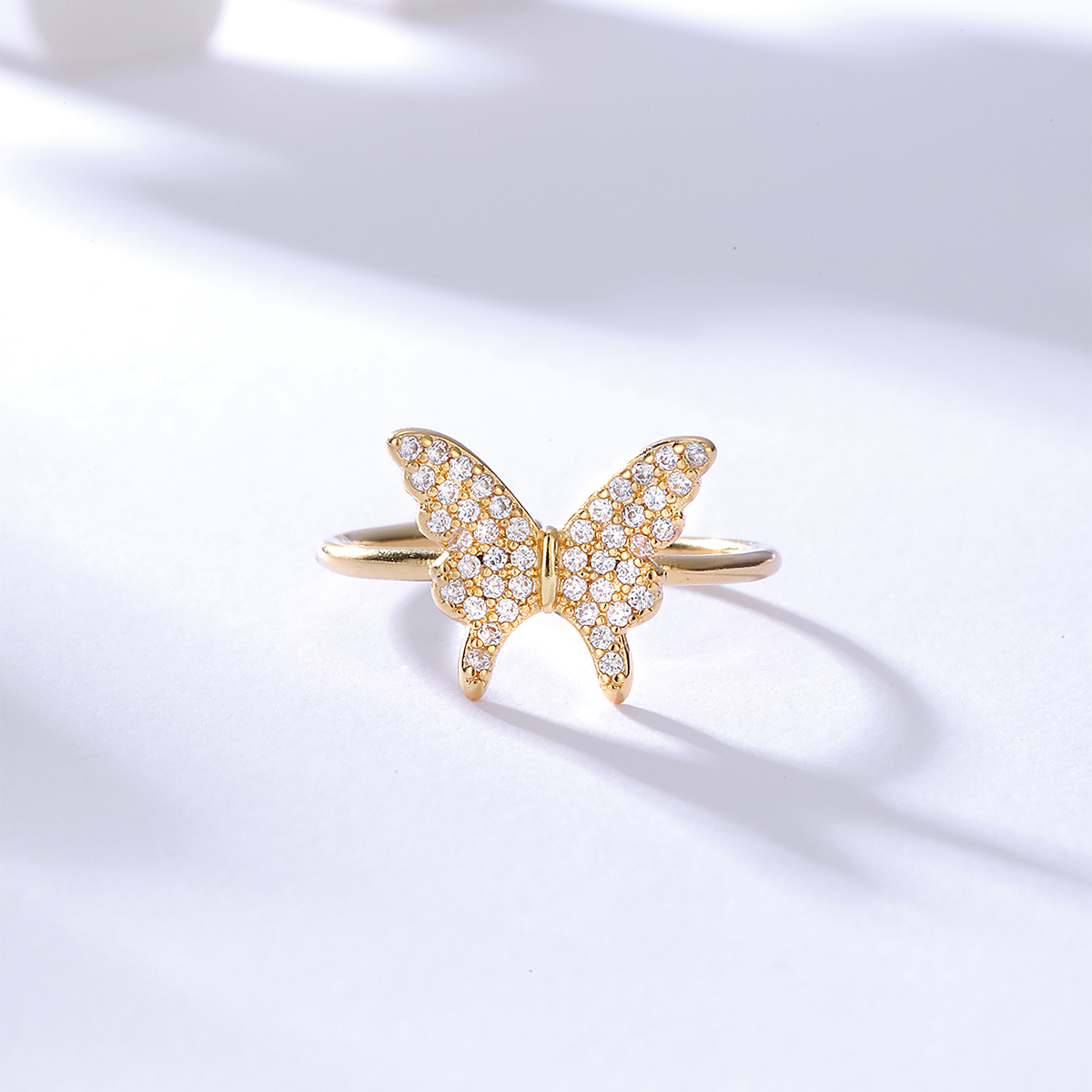 Simple Fashion Copper Plating 18k Gold Zircon Opening Butterfly Ring display picture 3