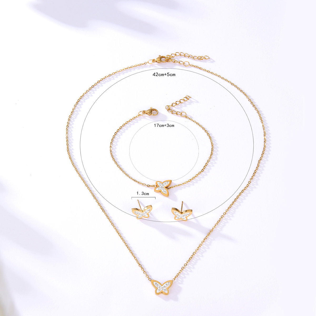 Acero Inoxidable 201 Chapados en oro de 18k Moda Enchapado Mariposa Esposas Pendientes Collar display picture 1