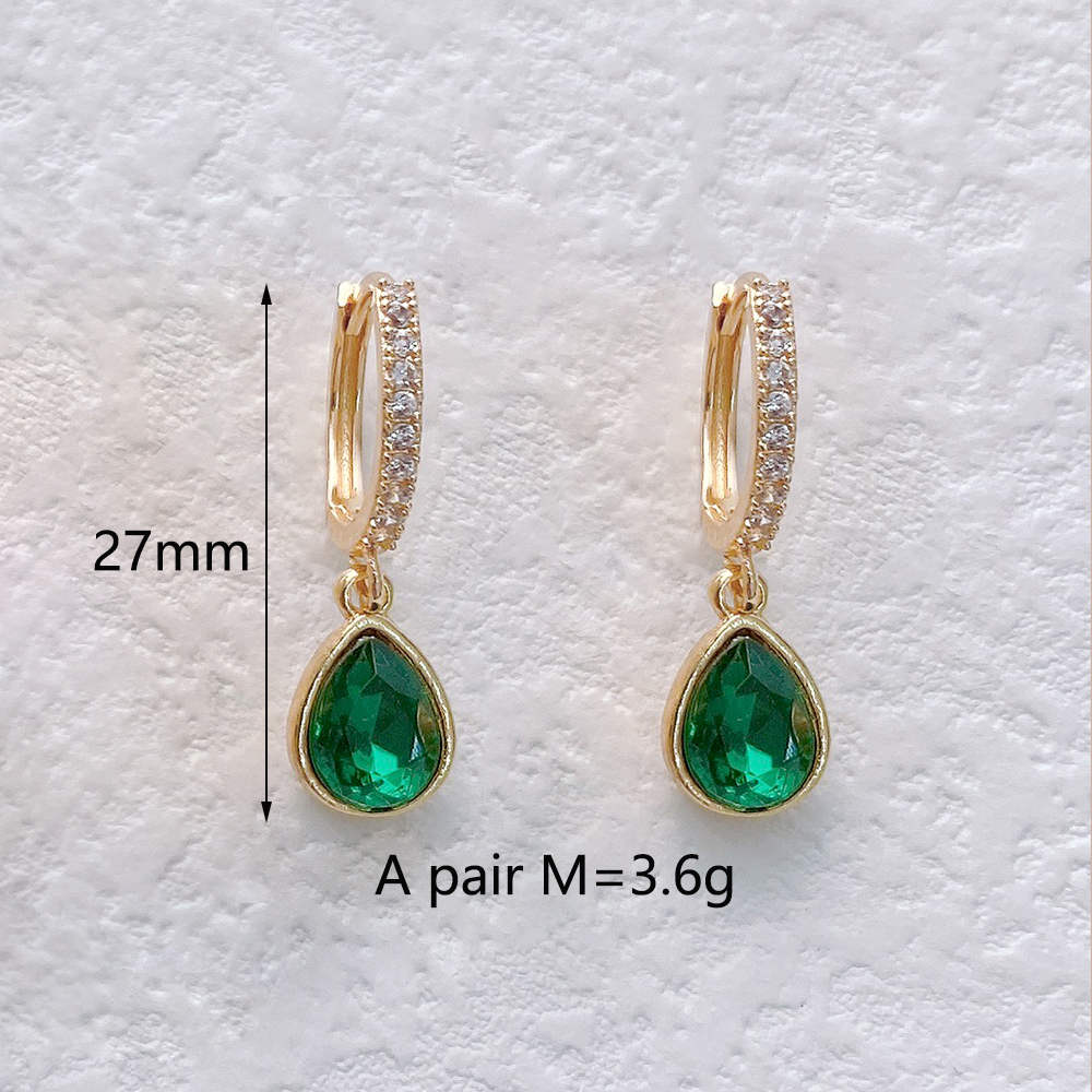Fashion Color Crystal Copper Inlaid Zirconium Water Drop Pendant Ear Clip display picture 1