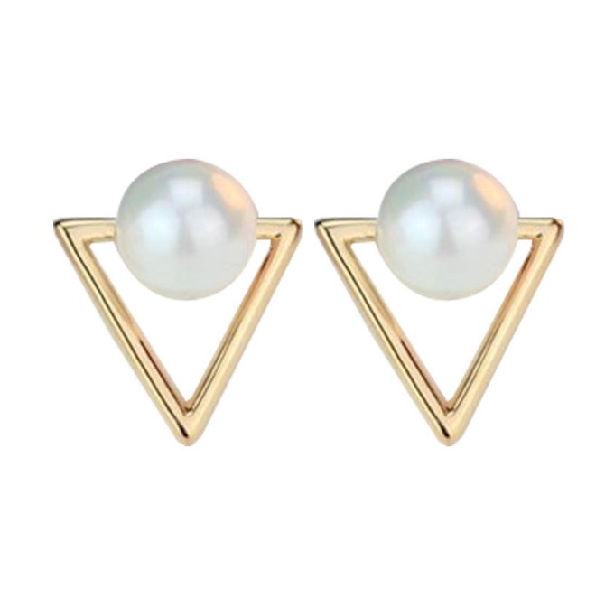 Fashionable Geometric Hollow Geometry Triangle Pearl Alloy Ear Studs display picture 4