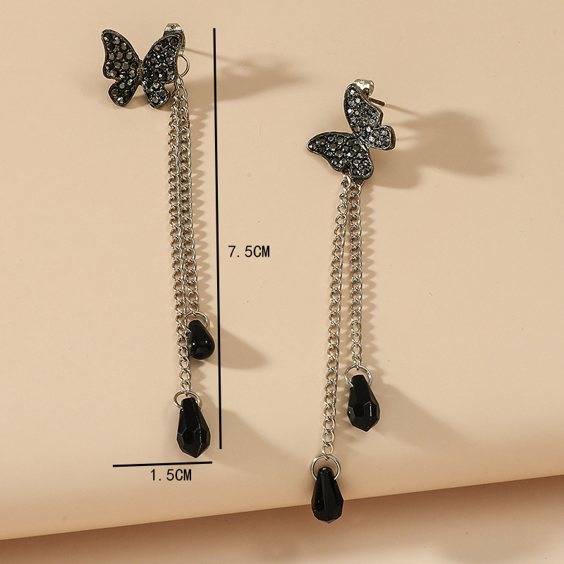 Pendientes Largos De Gota De Agua Con Borla En Forma De Mariposa display picture 6