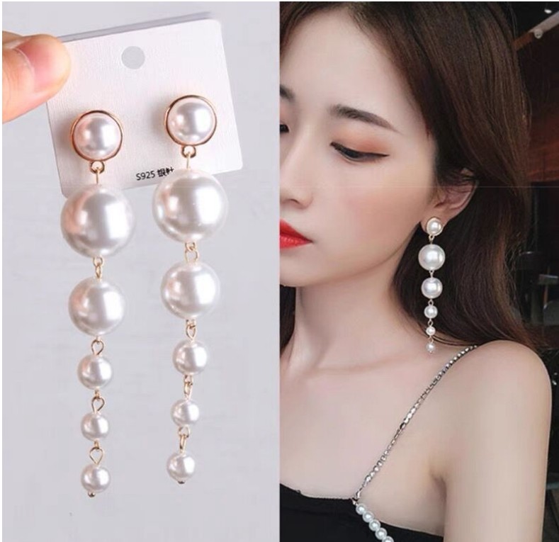 Fashion Geometric Large Small Pearls Long Tassel Beaded Eardrops display picture 5
