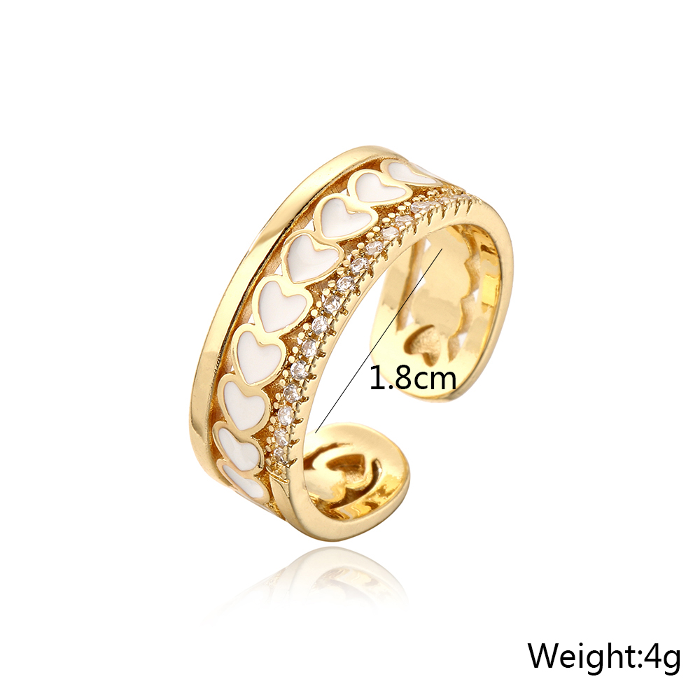 New Style Copper Plating 18k Gold Inlaid Zircon Dripping Oil Heart-shaped Open Ring display picture 6