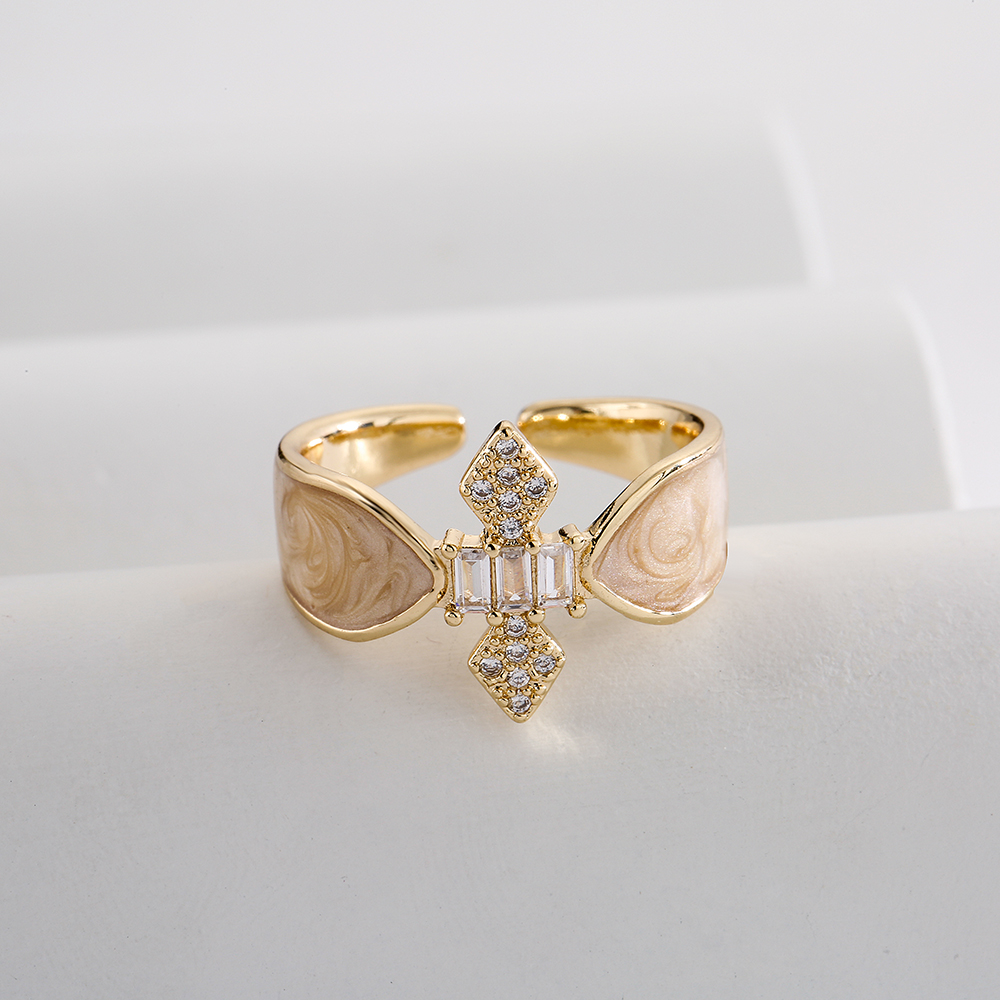 New Style Copper Plating 18k Gold Micro Inlaid Zircon Dripping Oil Geometric Open Ring display picture 3