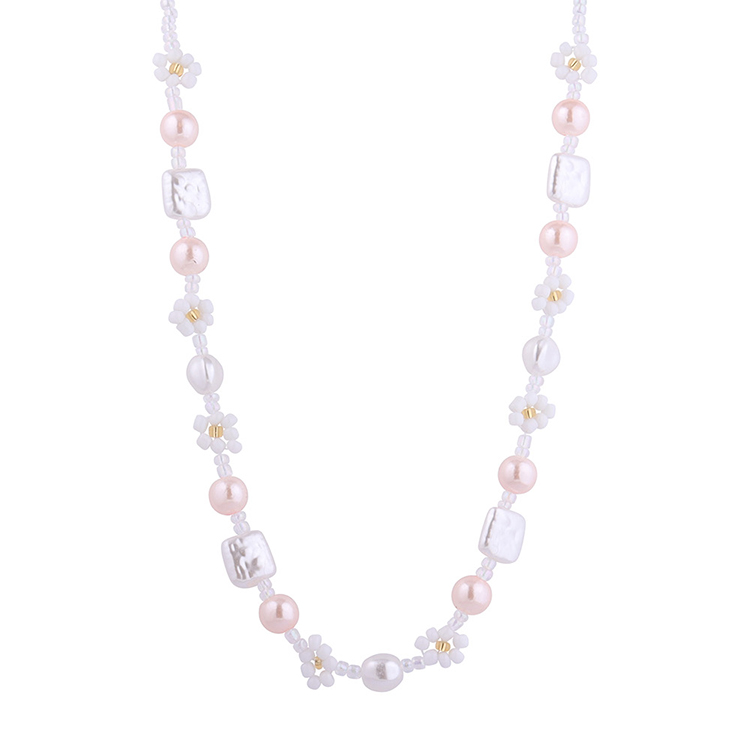 Fashion Creative Bead Geometric Pink Pearl Beaded Necklace display picture 1