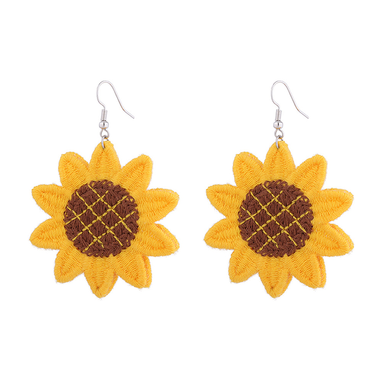 Pendientes De Metal Con Forma De Girasol Geométrico De Tela Creativa A La Moda display picture 1