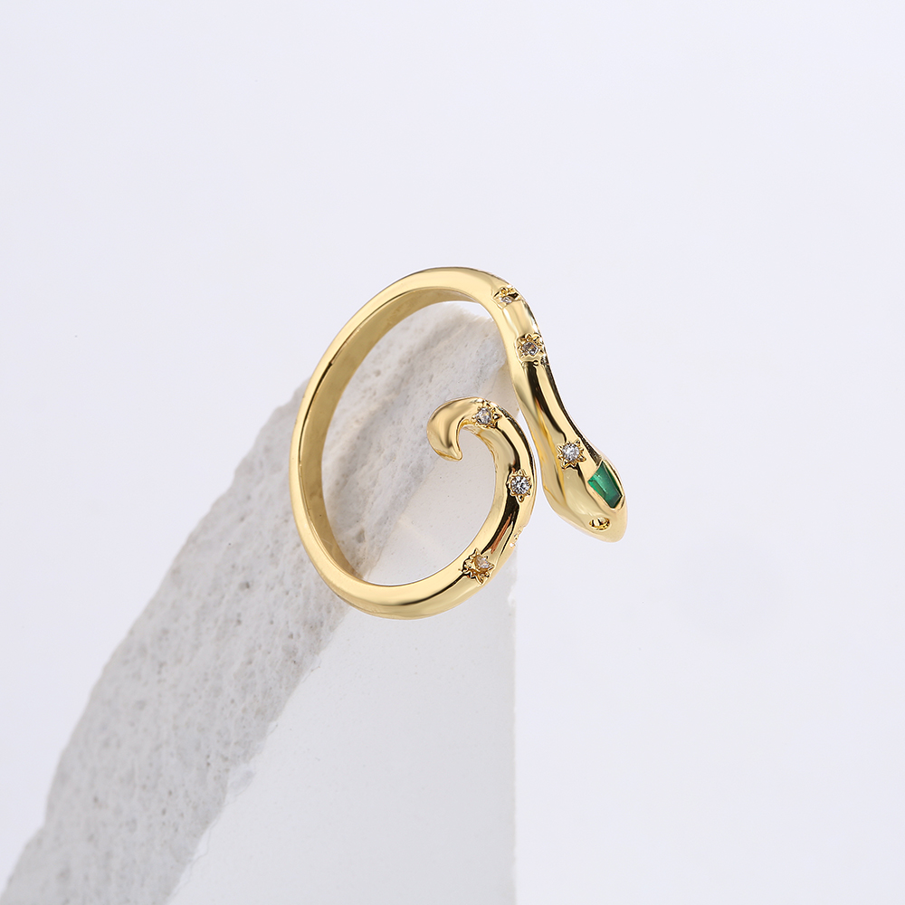 Neue Stil Kupfer Gold-überzogene Intarsien Zirkon Snake-förmigen Geometrische Offenen Ring display picture 1