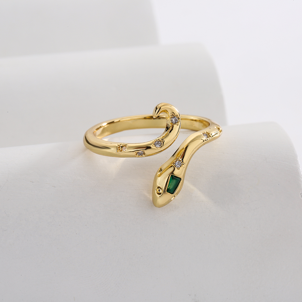 Neue Stil Kupfer Gold-überzogene Intarsien Zirkon Snake-förmigen Geometrische Offenen Ring display picture 3