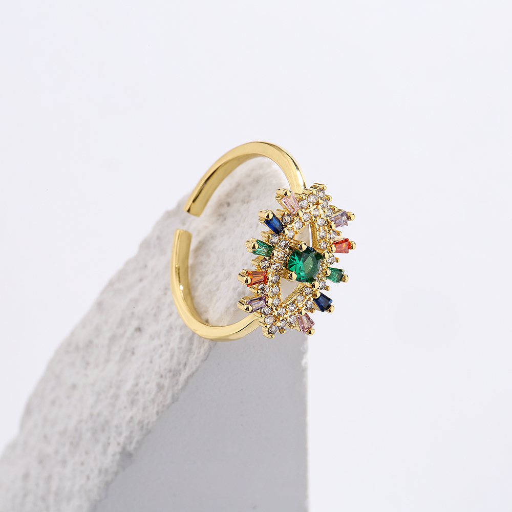Fashion New Style Copper 18k Gold Plated Micro Inlaid Zircon Geometric Open Ring display picture 1