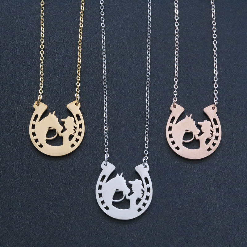 304 Stainless Steel Gold Plated Cartoon Style Plating Human Animal Unicorn Titanium Steel Necklace display picture 2