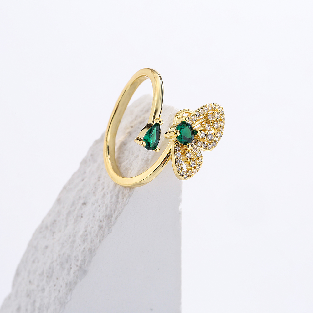 New Style Copper Plating 18k Gold Ring Micro Inlaid Zircon Butterfly Geometric Open Ring display picture 1