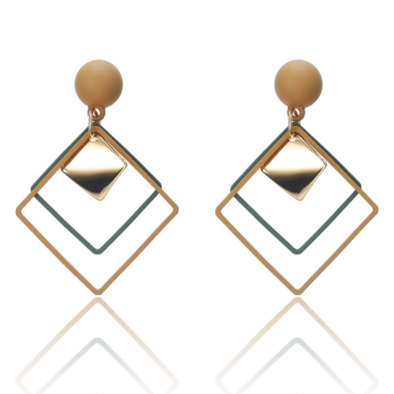 Fashion Rhombus Metal Alloy Earrings Long Pendant Simple display picture 2