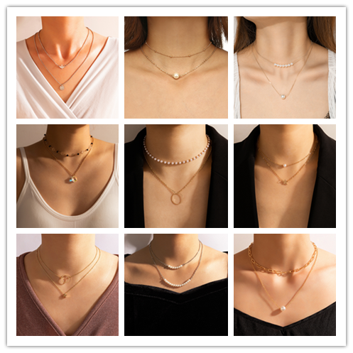 Simple Style Geometric Pearl Chain Double-layer Alloy Necklace display picture 1