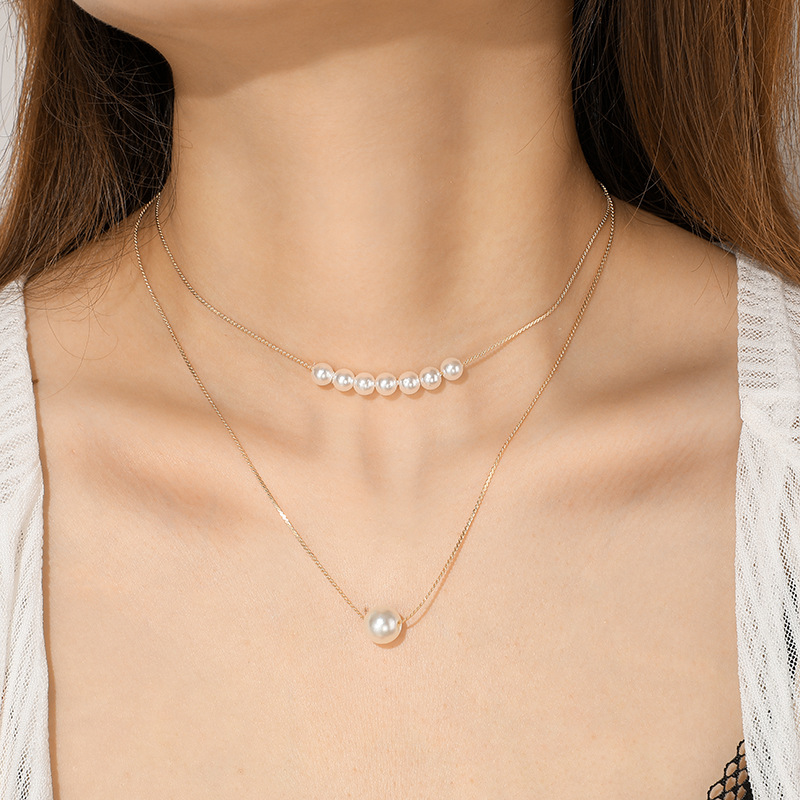 Simple Style Geometric Pearl Chain Double-layer Alloy Necklace display picture 6