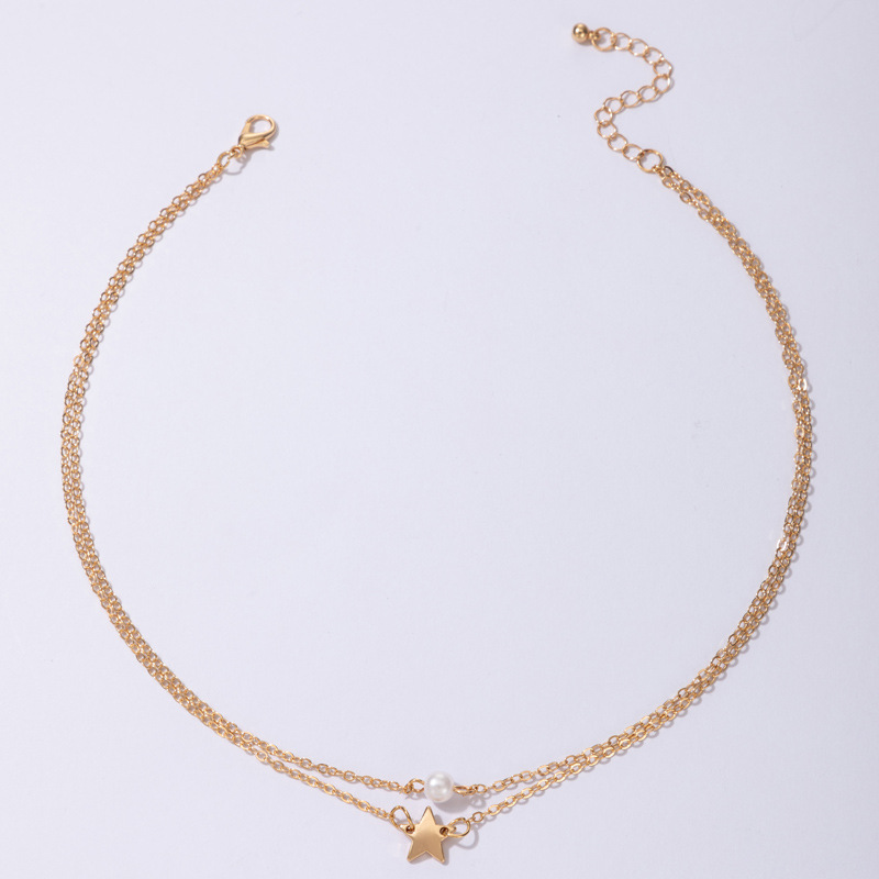 Simple Style Geometric Pearl Chain Double-layer Alloy Necklace display picture 11