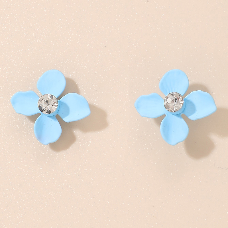 Nouveau Style Simple Bleu Peint Quatre Feuille Fleur Boucles D'oreilles display picture 1