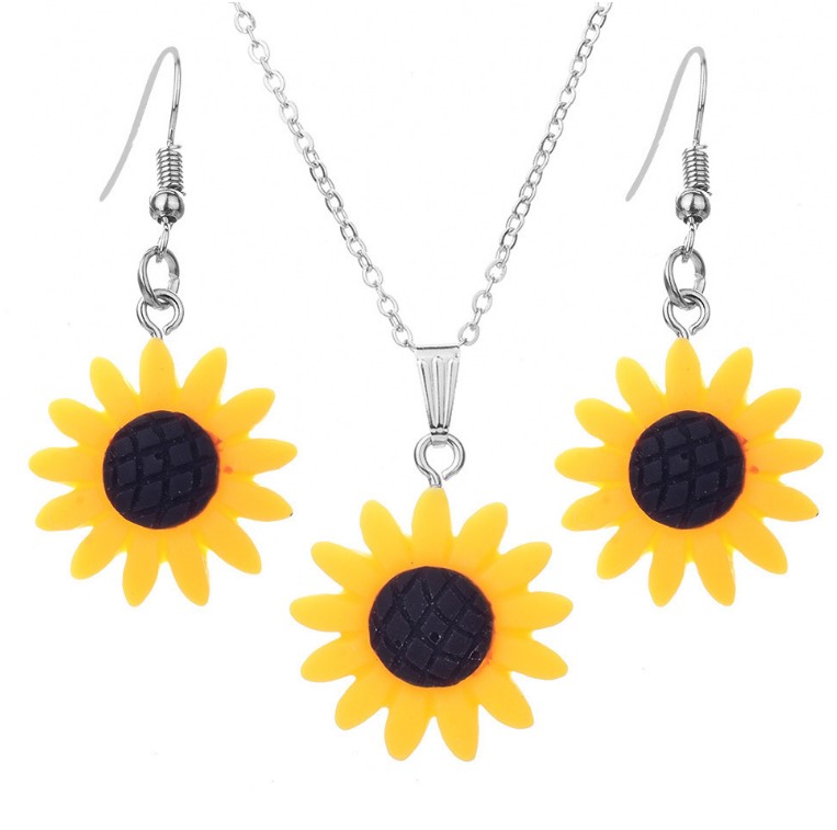 Fashion Multicolor Sunflower Shaped Set Resin Necklace Earrings display picture 1