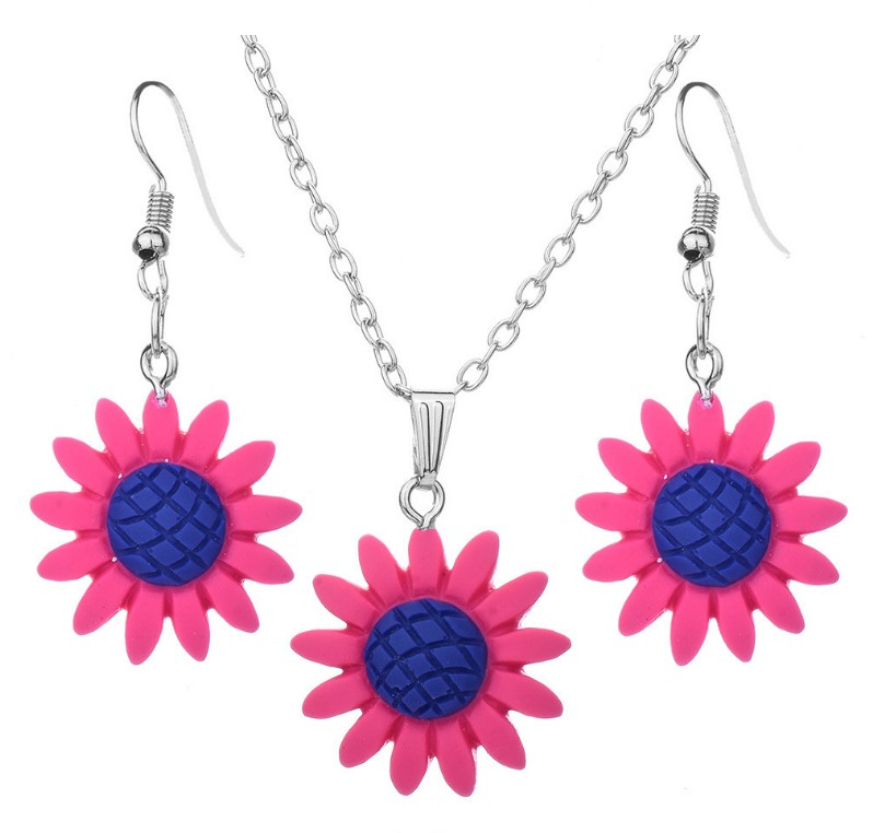 Fashion Multicolor Sunflower Shaped Set Resin Necklace Earrings display picture 2