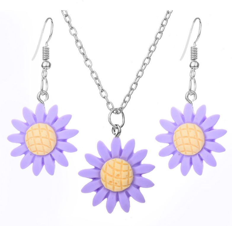 Fashion Multicolor Sunflower Shaped Set Resin Necklace Earrings display picture 4