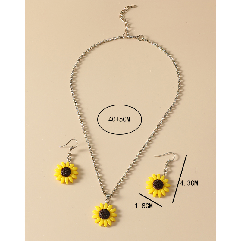 Fashion Multicolor Sunflower Shaped Set Resin Necklace Earrings display picture 7
