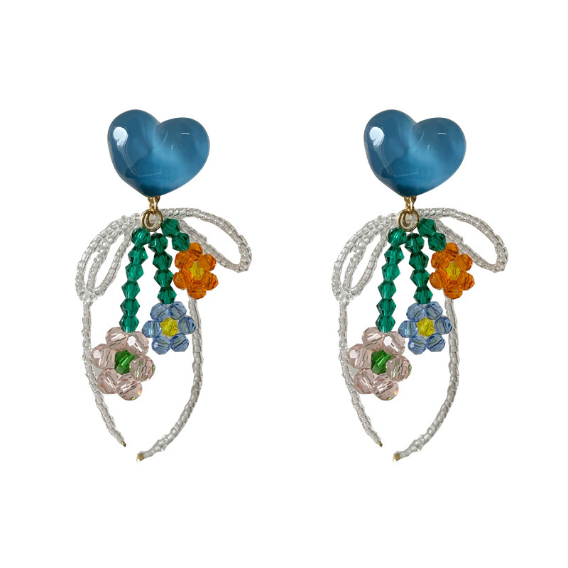 Fashion Elegant Spring Summer Heart Crystal Flowers Bow Tassel  Earrings display picture 6