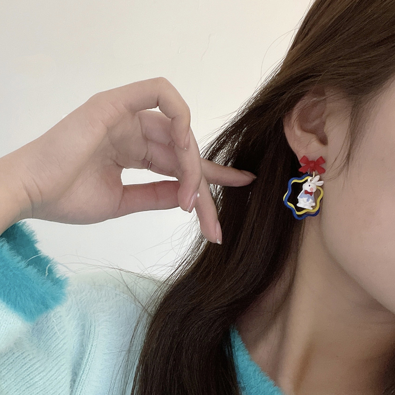Fashion Cute Little Bunny Stud Earrings Cartoon Contrast Color Geometric Earrings display picture 7