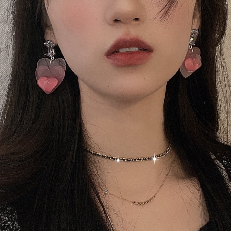 Mignon Gradient Rose Gelée Coeur Trois-dimensions Boucles D'oreilles Pour Les Femmes display picture 1