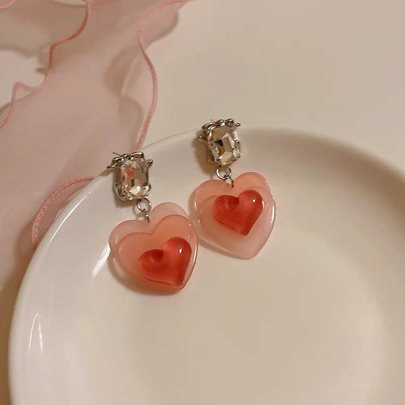 Cute Gradient Pink Jelly Heart Three-dimensional Earrings For Women display picture 3