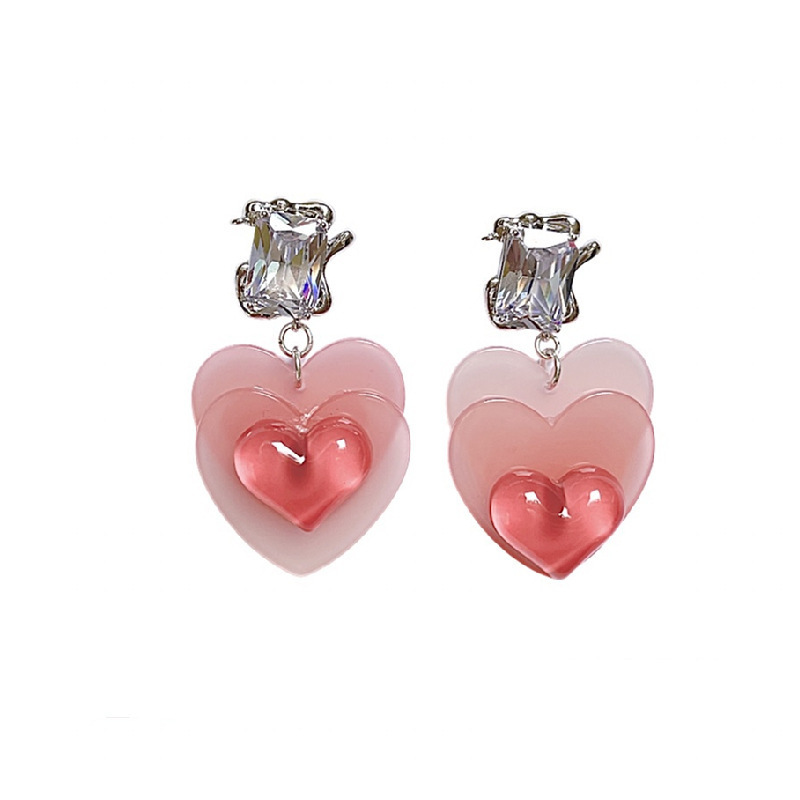Cute Gradient Pink Jelly Heart Three-dimensional Earrings For Women display picture 5