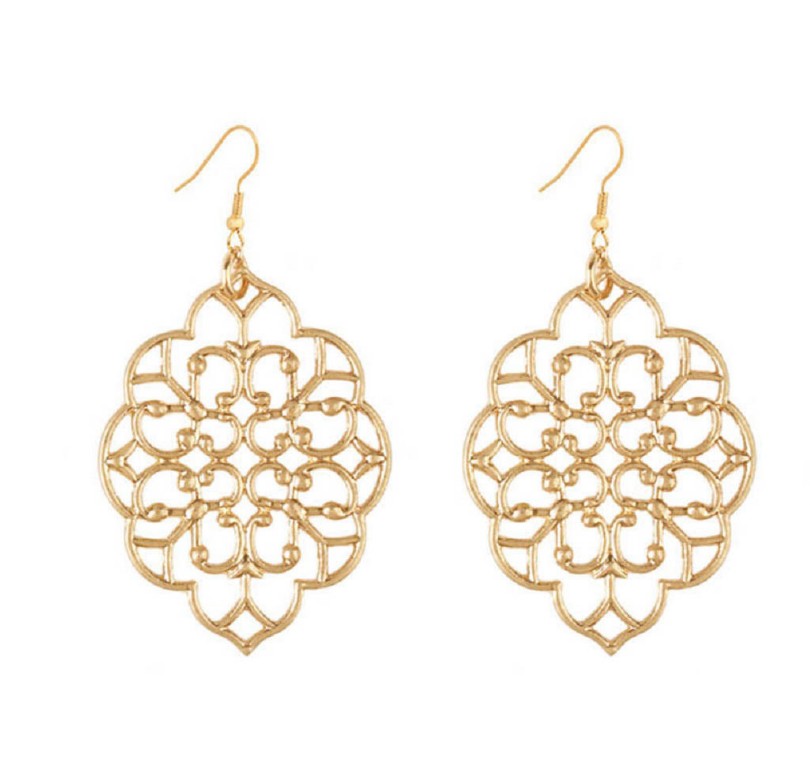 Fashion New Geometric Carved Window Flower Hollow Alloy Earrings display picture 1