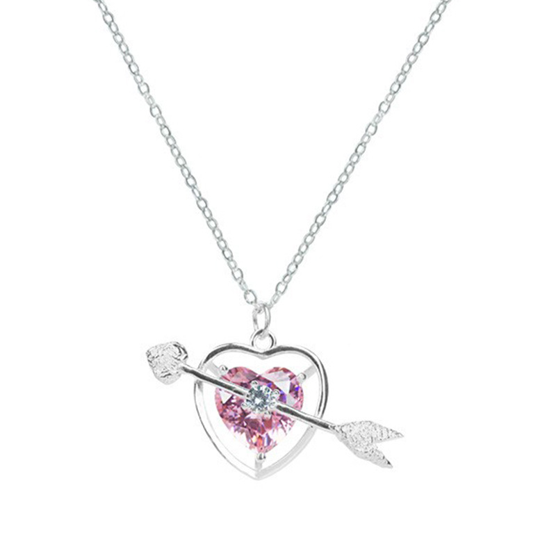 Creative Simple Hollow Heart-piercing Pink Diamond Pendant Necklace Bracelet display picture 1