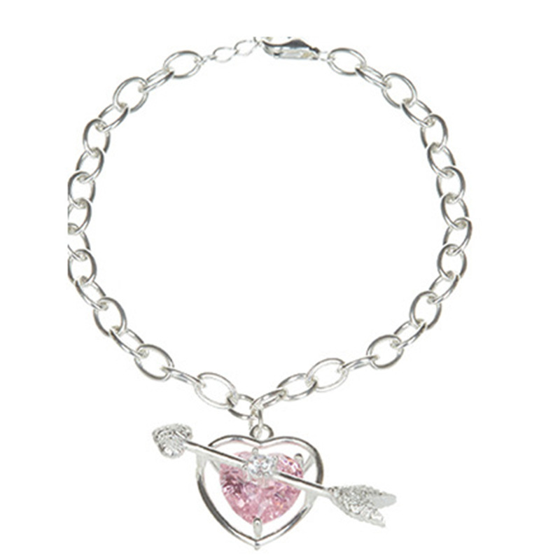 Creative Simple Hollow Heart-piercing Pink Diamond Pendant Necklace Bracelet display picture 2