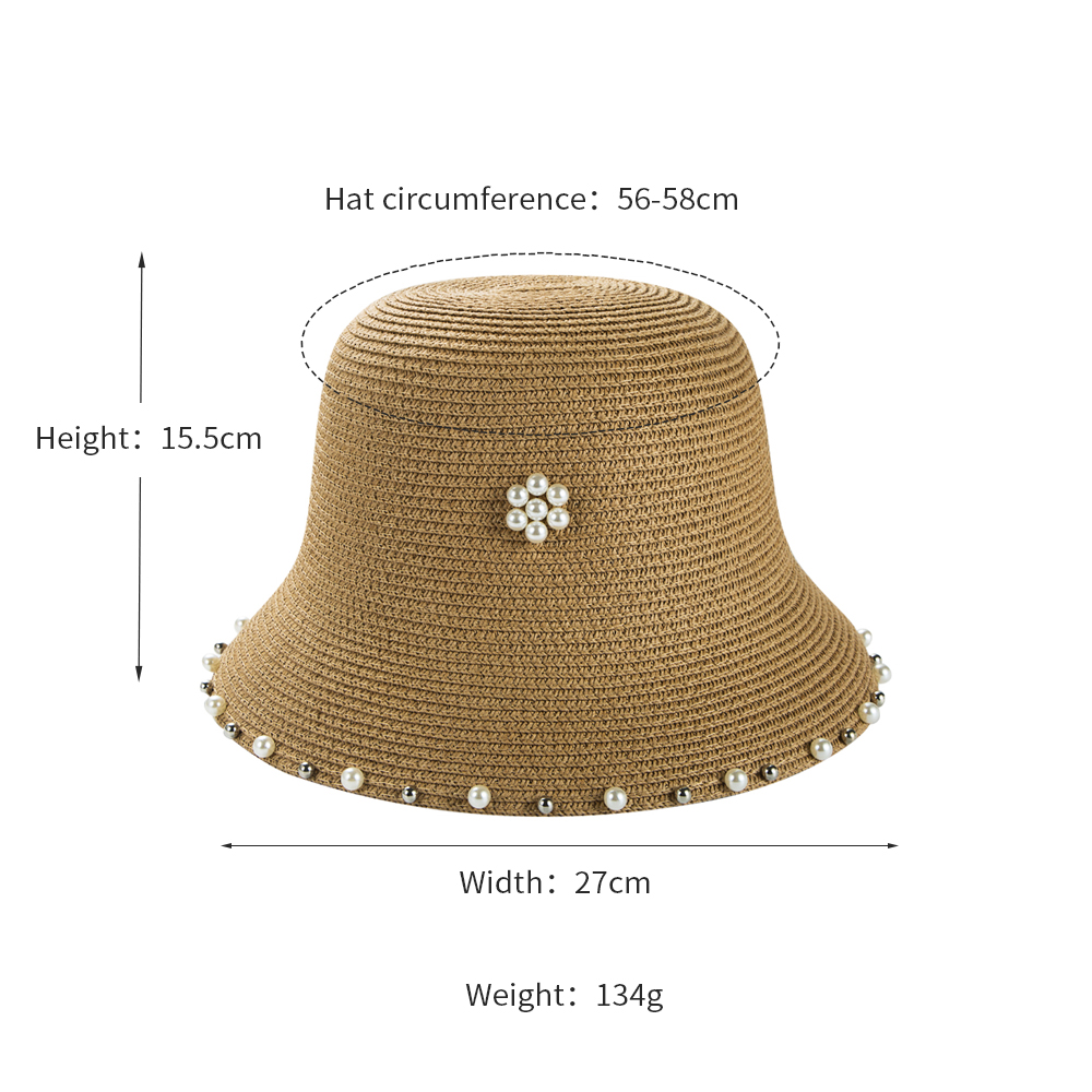 New Pearl Foldable Bucket Hat Women's Summer Sun-proof Straw Hat Wholesale display picture 1