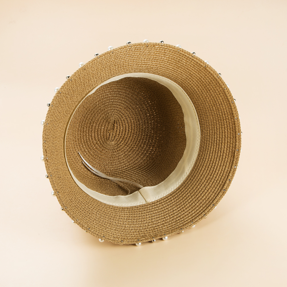 New Pearl Foldable Bucket Hat Women's Summer Sun-proof Straw Hat Wholesale display picture 3