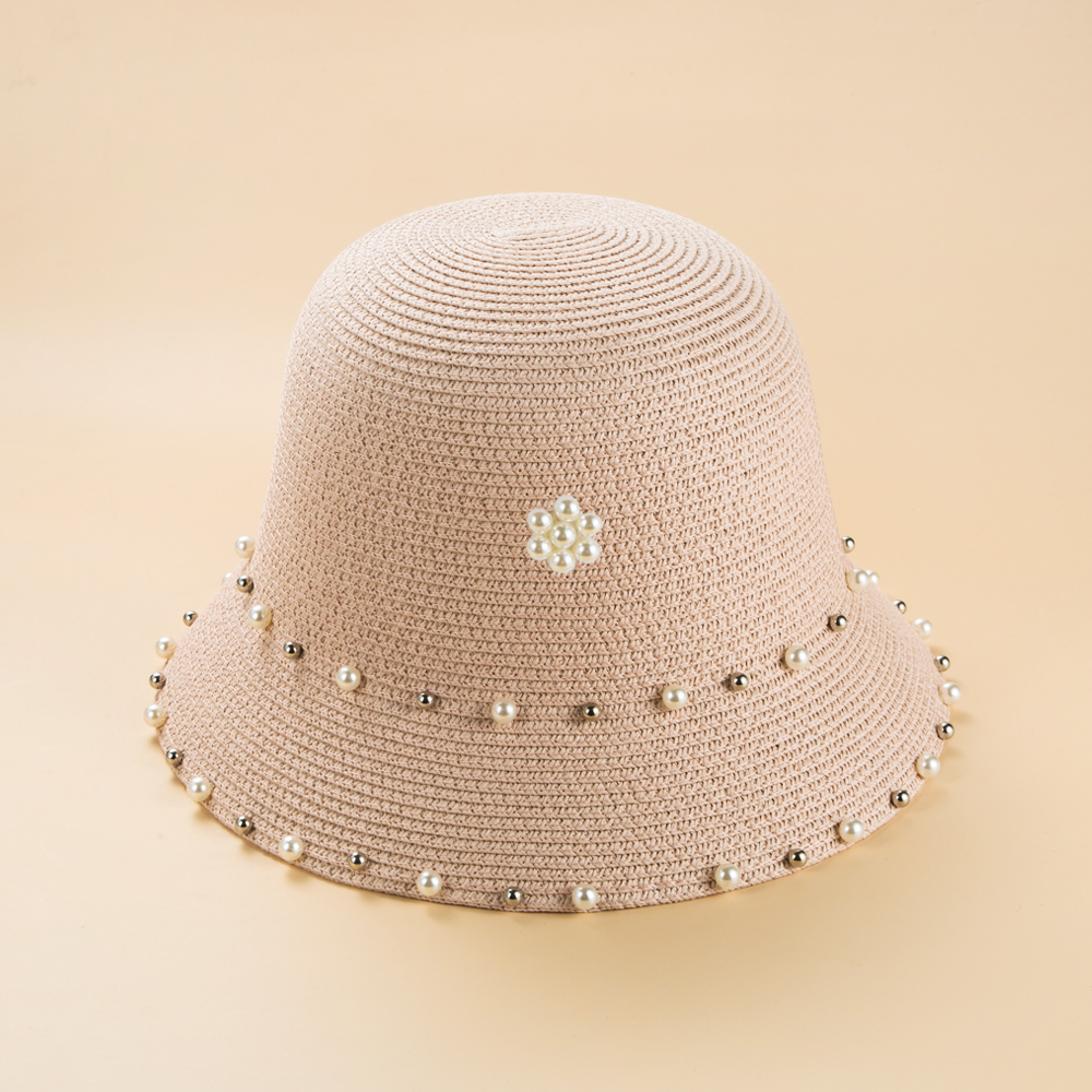New Pearl Foldable Bucket Hat Women's Summer Sun-proof Straw Hat Wholesale display picture 4