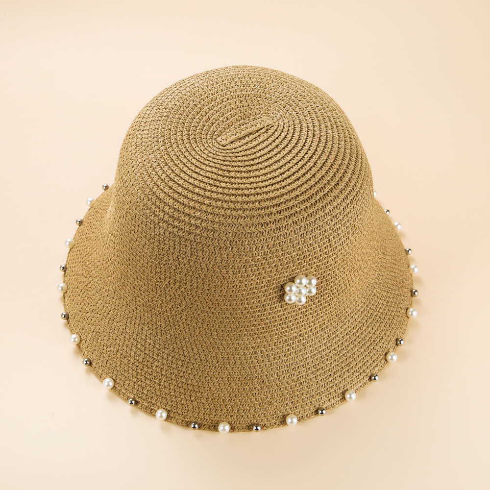 Nouvelle Perle Pliable Seau Chapeau Femmes D'été De Soleil-preuve Chapeau De Paille En Gros display picture 5