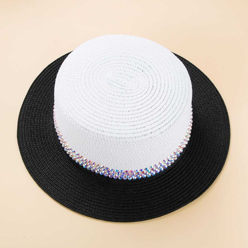 Colorful Rhinestone Small Brim Flat Top Hat Men's British Style Summer Straw Hat Women's Sun-proof Sun Hat display picture 4