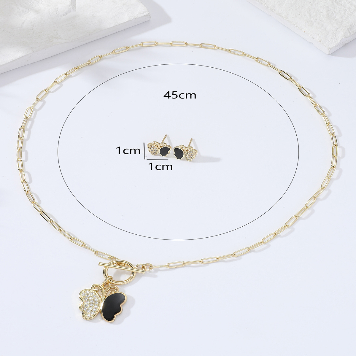 Mode Einfache Schmetterling-förmigen Intarsien Zirkon Überzug Gold Kupfer Halskette Ohrringe Set display picture 3