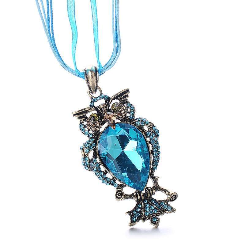 Fashion Vintage Rhinestone Inlaid Owl Ribbon Necklace Ornament display picture 4