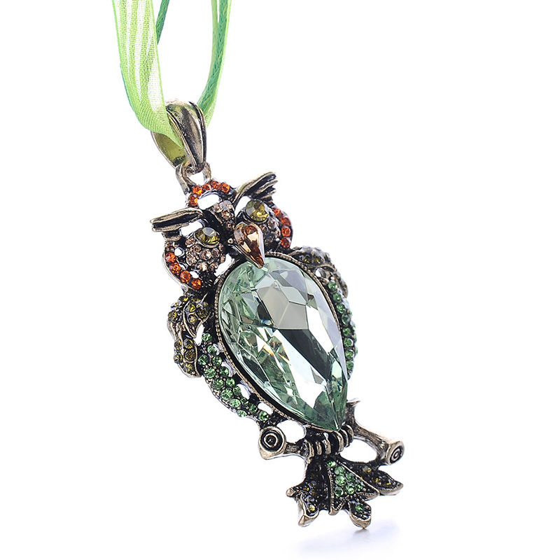Fashion Vintage Rhinestone Inlaid Owl Ribbon Necklace Ornament display picture 5