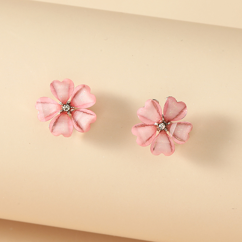 Fashion Five Petal Pink Black Flower Shaped Cute Stud Earrings display picture 1