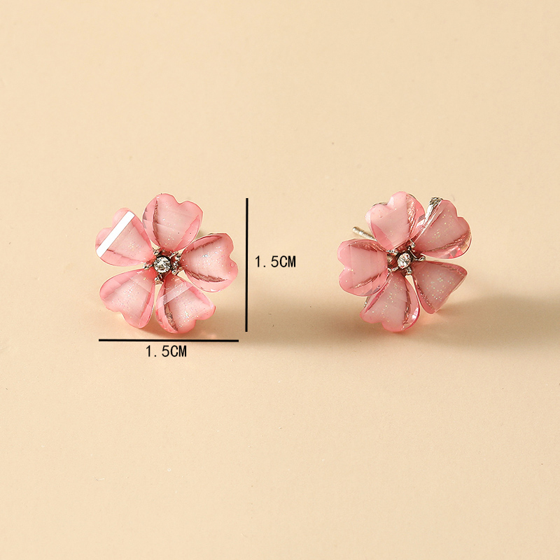 Fashion Five Petal Pink Black Flower Shaped Cute Stud Earrings display picture 3