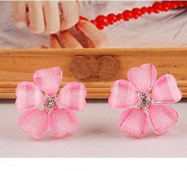 Fashion Five Petal Pink Black Flower Shaped Cute Stud Earrings display picture 6