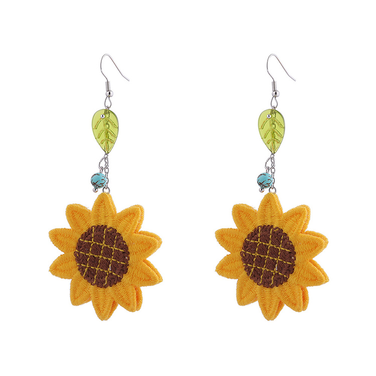 Women's Fashion Pastoral Sunflower Cloth Resin Resin Earrings Drop Earrings display picture 2