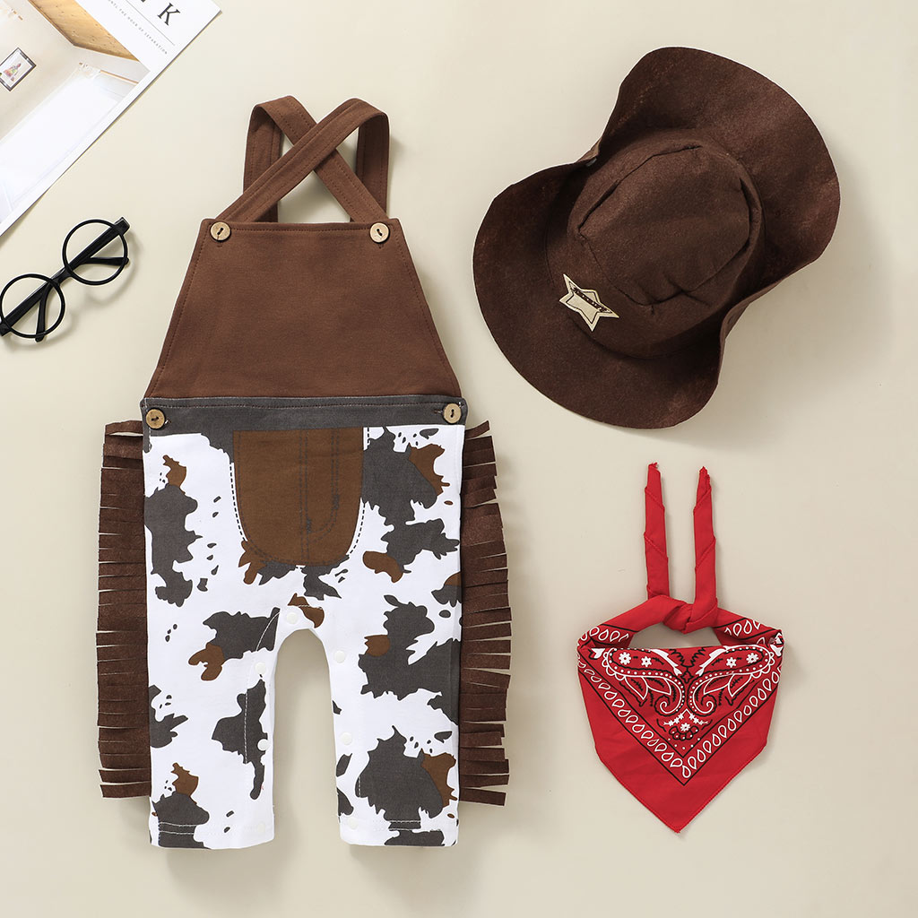 Boy Baby Dick And Cowboy Jumpsuit Hat Three-piece Set display picture 2