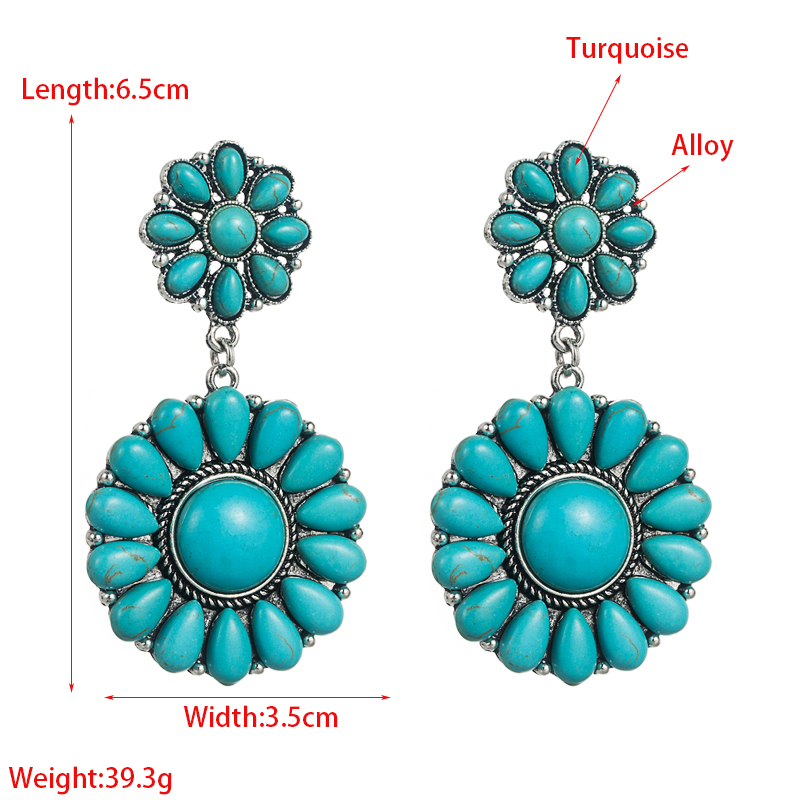 Retro Ethnic Alloy Turquoise Solid Color Blue White Earrings display picture 1